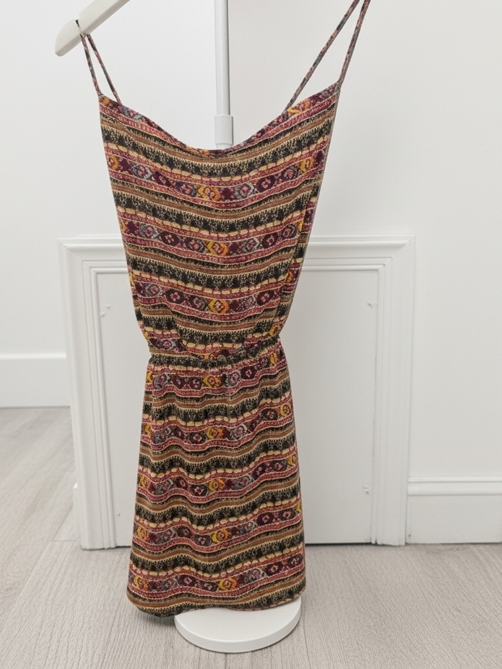 NWOT VIX  Ethnic-Print Spaghetti-Strap Beach Dress Pink and Brown Womens Size S